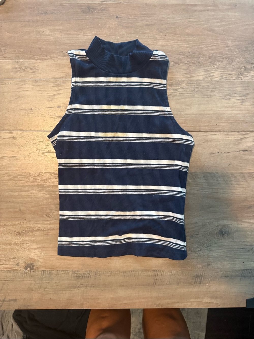 Aeropostale Navy & White Striped Mock Neck Tank